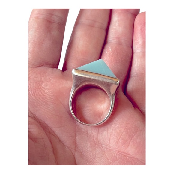 Designer Statement Ring! Heavy Sterling with Pyramid Chalcedony 20mm square! - Picture 6 of 10